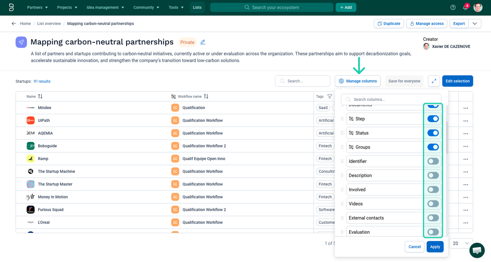 Search and select fields