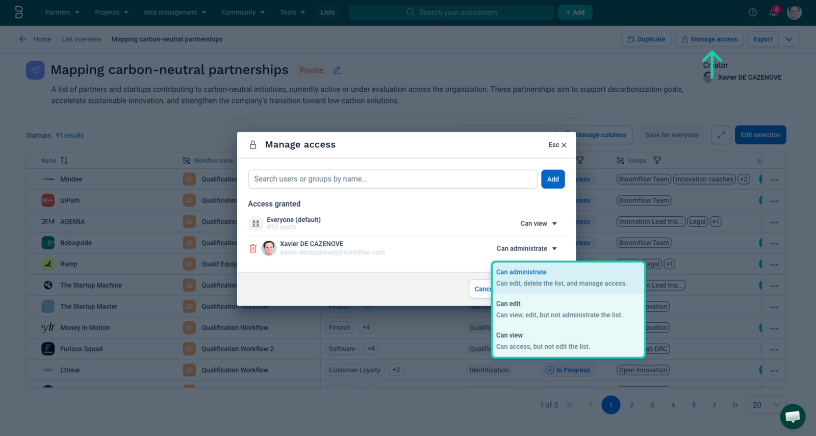 Manage list access