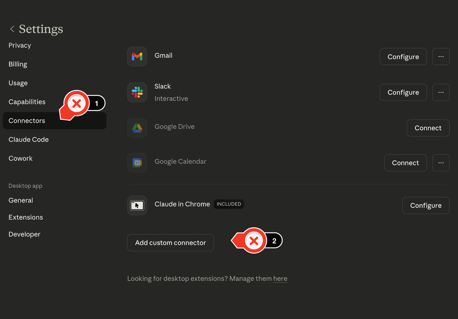 Settings → Connectors en claude.ai