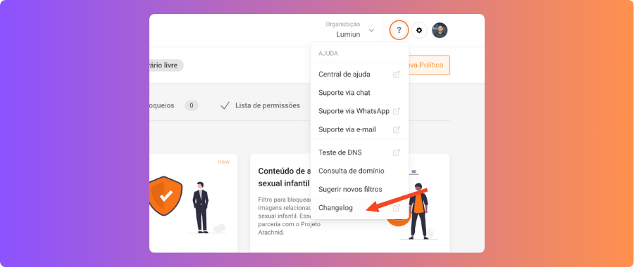 Novo menu Changelog