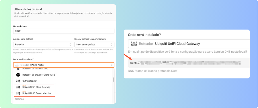 DNS Stamp para locais com gateways UniFi