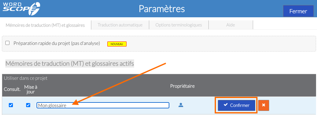 Nommer le glossaire