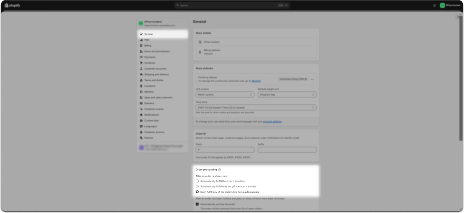 Shopify Settings Screenshot