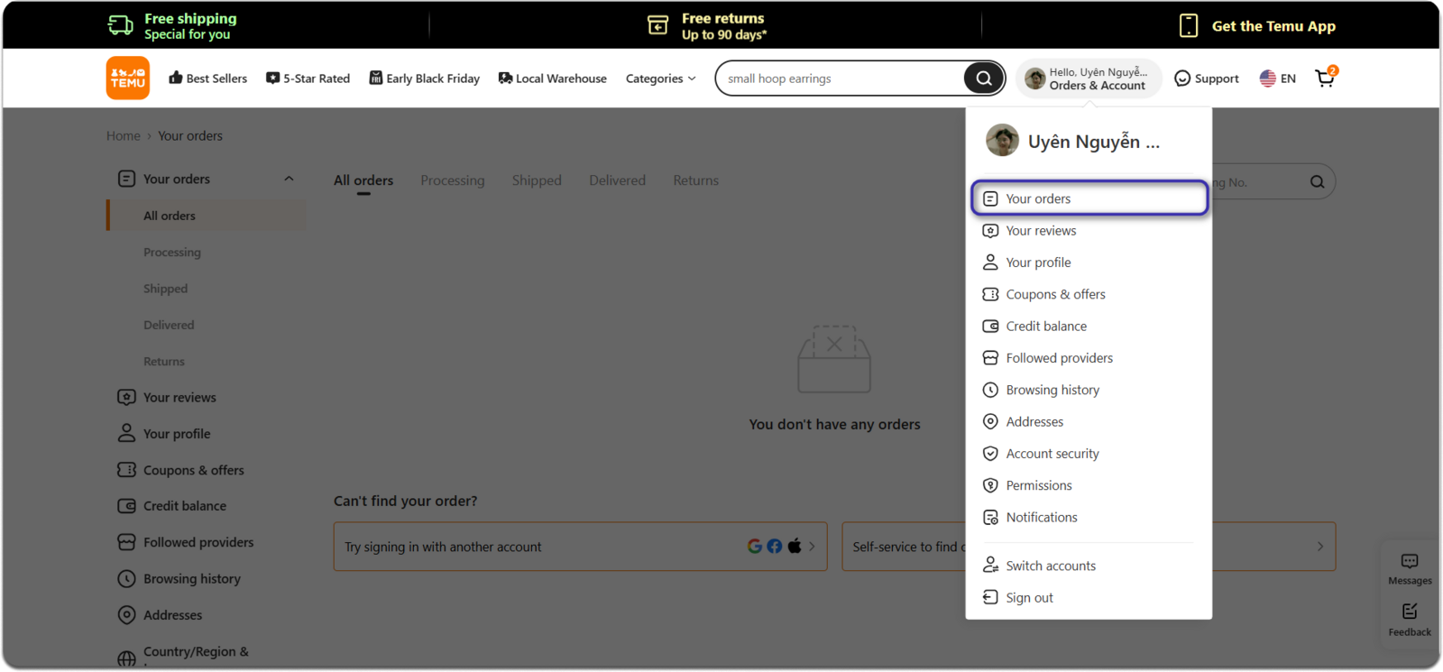Your Orders Section