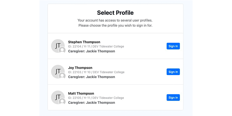 Choose the profile you want to sign in for.