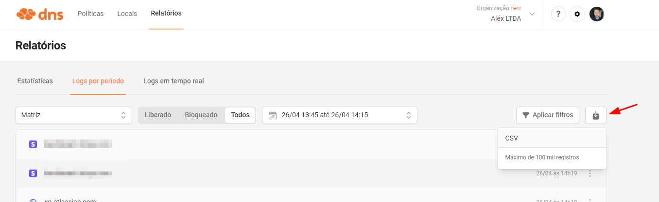 Exportar logs em CSV