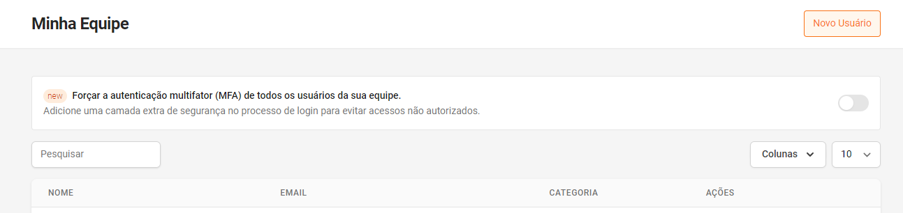 MFA para a equipe