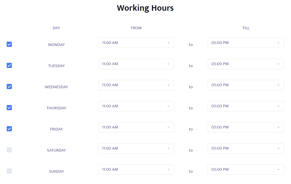 Input the working hours