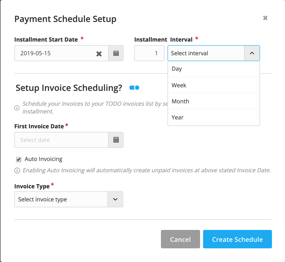 Set Payment Schedule details