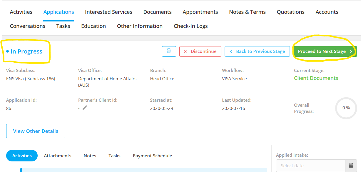How to change the In Progress status to Complete status in Application