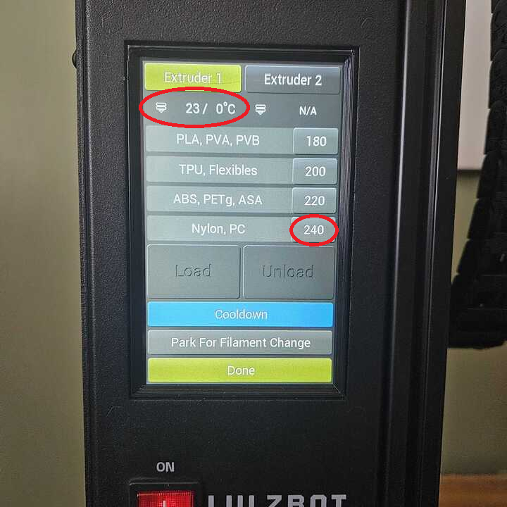 Change Filament Screen
