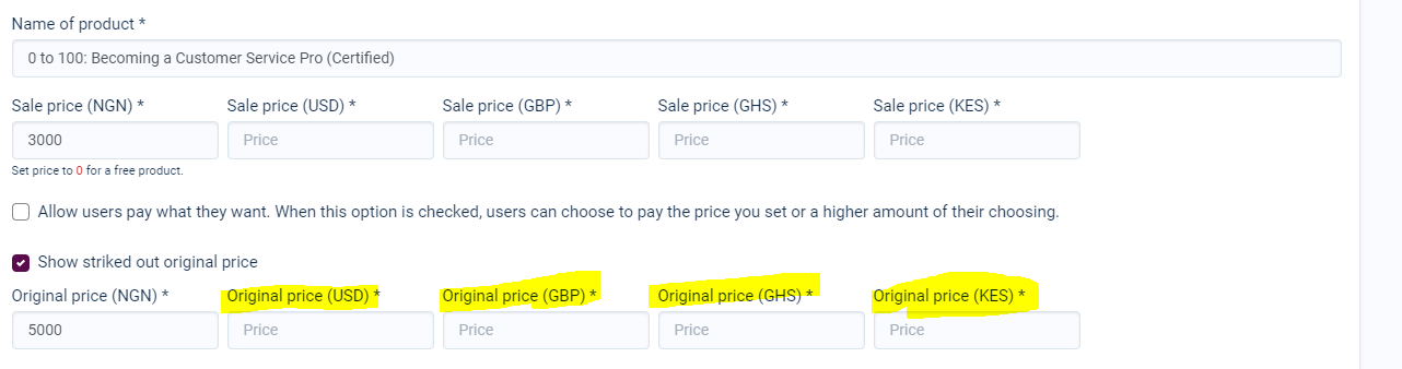 Set each Currency Price