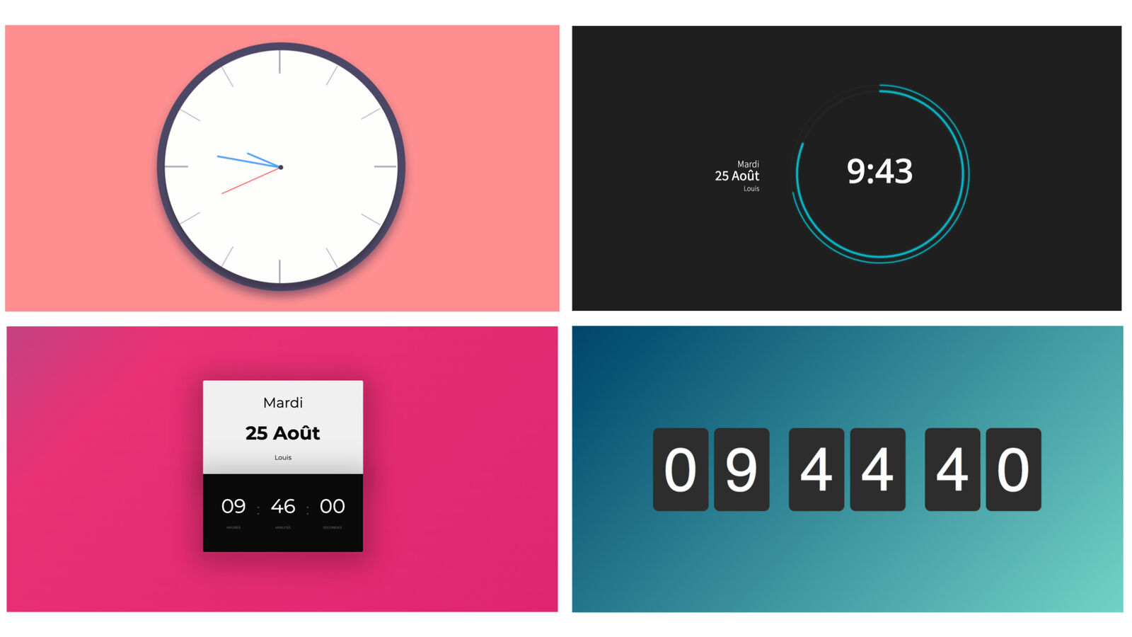 Différents modèles d'affichage d'horloge sont disponibles !