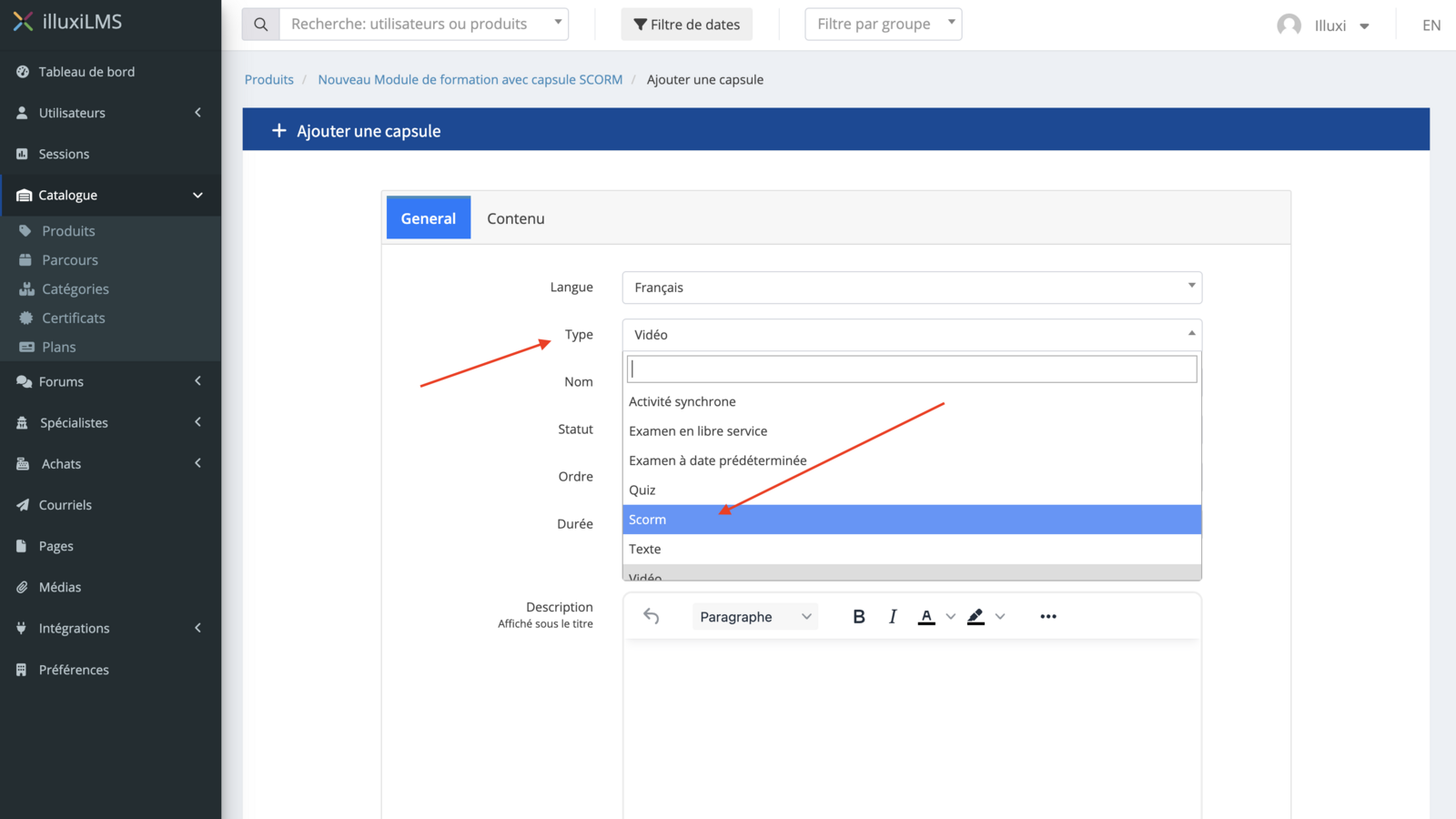 Capsule de type SCORM